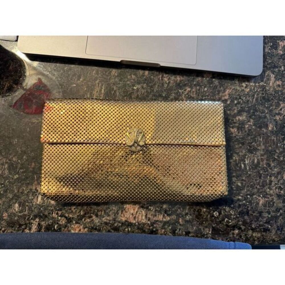 Vintage‎ Mesh Whiting and Davis Co. Mesh Bag Gold Tone Clutch with Mirror